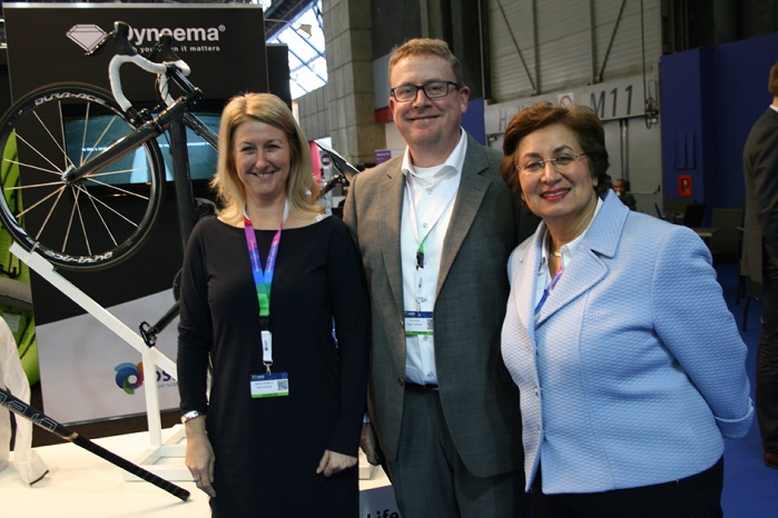 Pictured at JEC (left to right) are DSM Dyneema’s Nathali Donatz, Tim Kidd and Golnar Motahari Pour. 